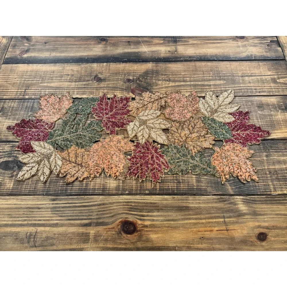 Bed Bath & Beyond Beaded Fall Table Runner and 6 Placemats Set Autumn‎ Harvest